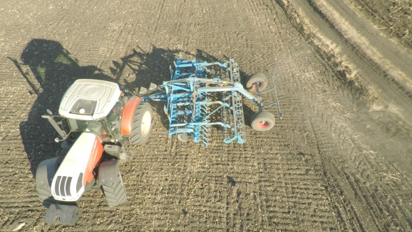 Tractor Plowing - Aerial Shot 