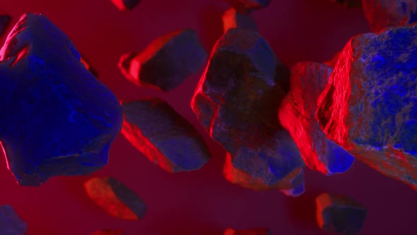 Rocks set on neon blue red background