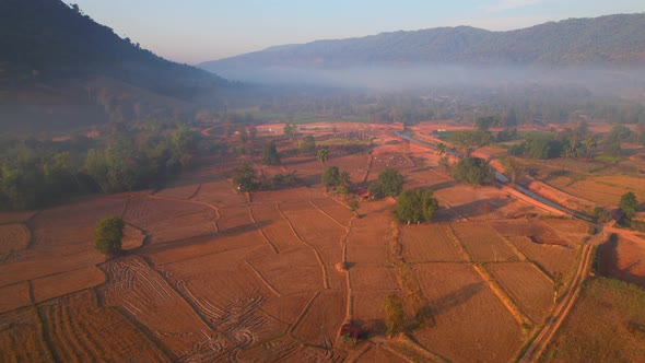 Aerial view over rural farmer's farmland. environment and ecology