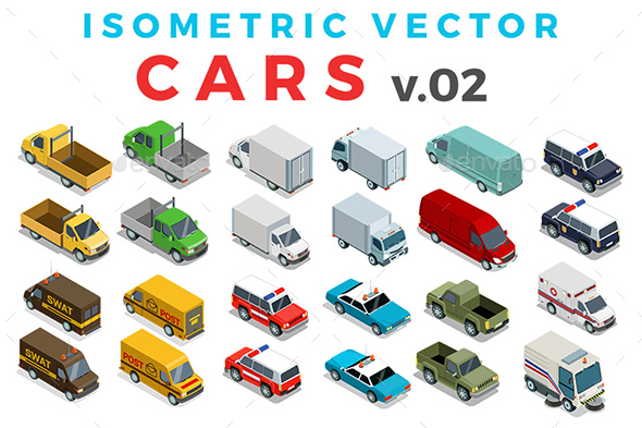 Vector Cars Set Isometric Flat Style v.2