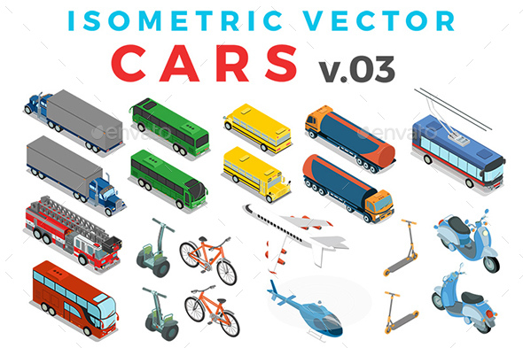 Vector Cars Set Isometric Flat Style v.3