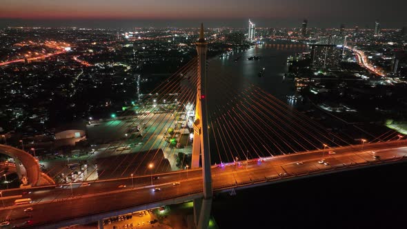 Aerial View of Bhumibol Bridge in Samut Prakan Bangkok Thailand