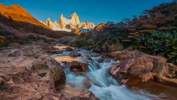 Fitz Roy Mountain in Sunrise Lights. Los Glaciares National Park, Patagonia, Argentina