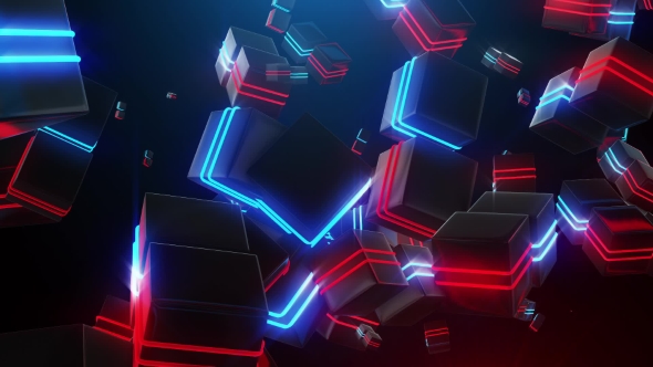 Abstract Blue and Red Neon Squares