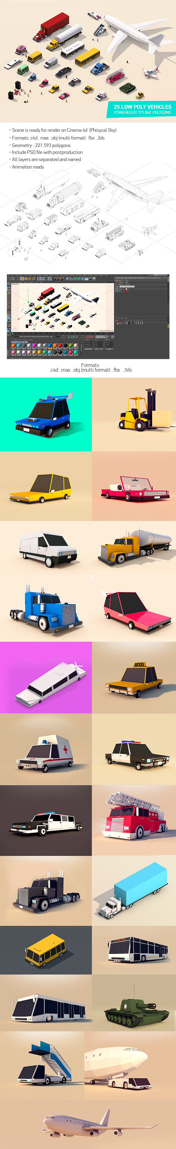 Low Poly City Cars Vehicles Pack