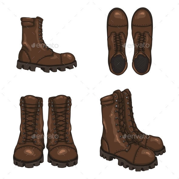 Set of Vector Cartoon Army Boots