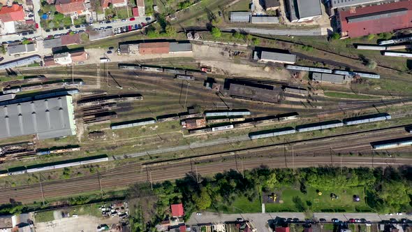 Flying Over an Old Locomotive Train Depot