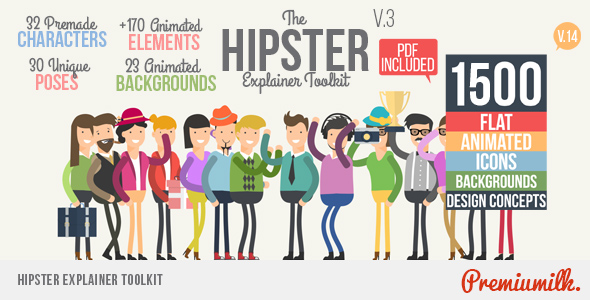 Hipster Explainer Toolkit & Flat Animated Icons Library