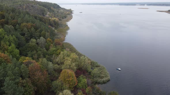 Beautiful Aerial View of the River Dnipro. Ukraine, Slow Motion