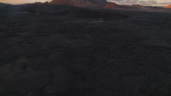 Drone Over Cooled Lava Flow From Erupting Fagradalsfjall Volcano