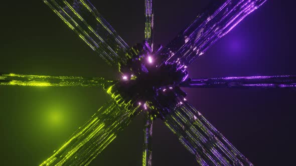 Flight in abstract sci-fi tunnel seamless loop. Futuristic motion graphics, high tech background