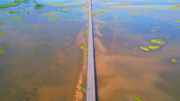 Aerial view over large wetlands in Thale Noi, Phatthalung, Thailand. 4K drone