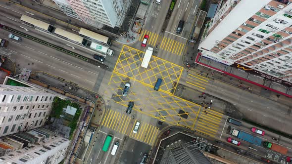 Top view of Hong Kong traffic intersection