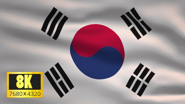 8K South Korea Windy Flag Background