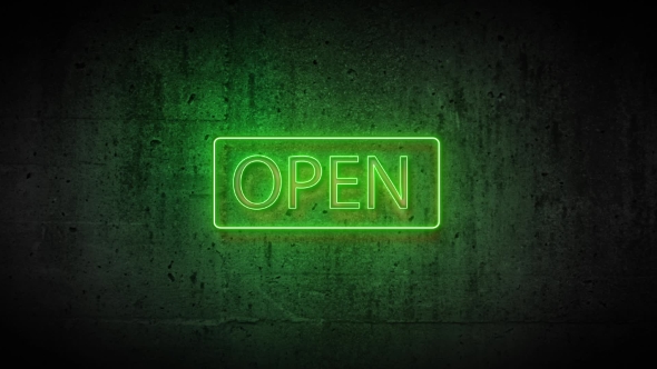 Green Neon Sign Open alt