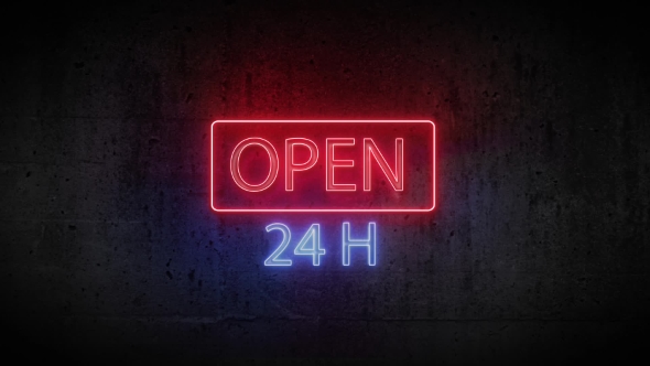 Red-blue Neon Sign Open 24 Hours alt