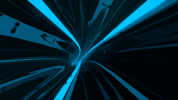 Digital Futuristic Neon and Reflective Blue Tunnel with Fast Camera Movement alt