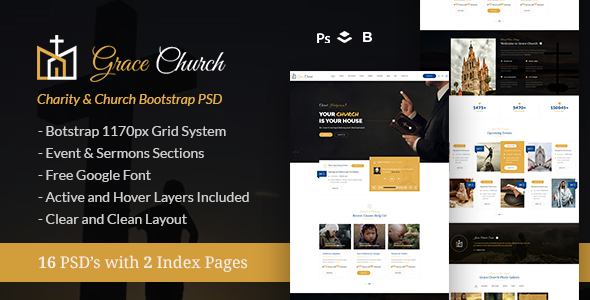 Grace Church - Charity Bootstrap PSD Template