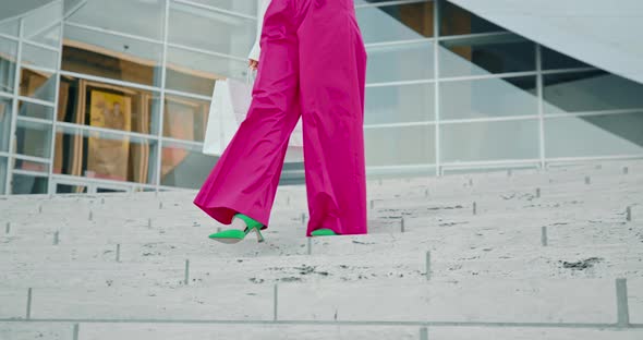 Slow Motion  Fashionable Green Heels, Hot Pink Trousers. Stylish Fashionista