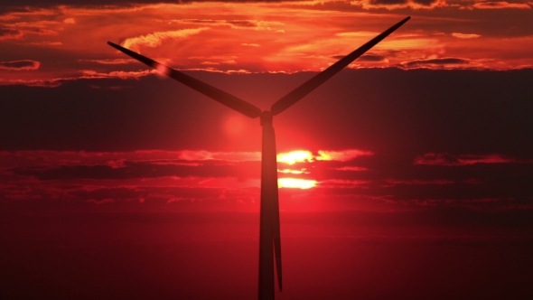 Single Windmill Against Red Sunset alt