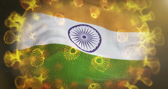 India Flag With Coronavirus Microbe Centered 4K