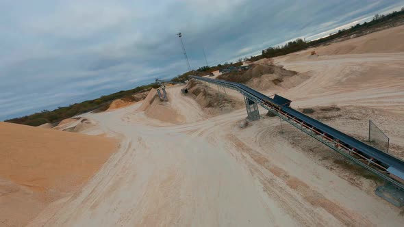 Drone Flight Rotating Round Machinery In Quarry