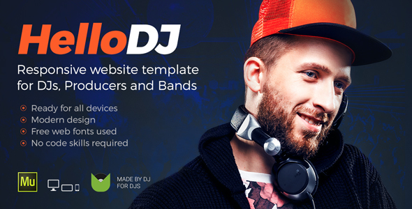 HelloDJ - szablon responsive Muse dla DJ / producenta / zespołu muzycznego