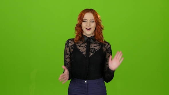 Girl Starts To Yawn, She Wants To Sleep. Green Screen