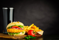 Chickenburger with French Fries and Cola on Copy Space - PhotoDune Item for Sale