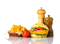 Chickenburger with French Fries and Condiments - PhotoDune Item for Sale