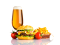 Beer, Cheeseburger and French Fries on White Background - PhotoDune Item for Sale