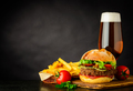 Beer with Burger and French Fries on Copy Space - PhotoDune Item for Sale
