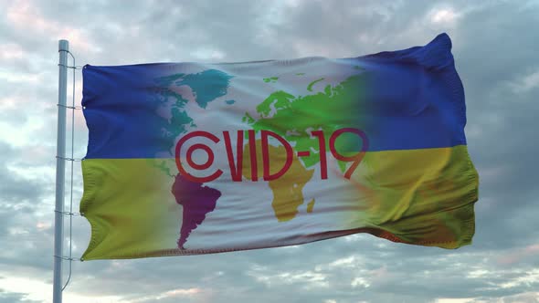 Covid19 Sign on the National Flag of Ukraine