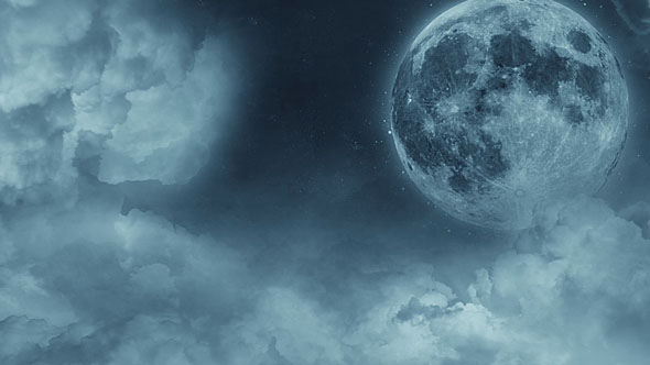 Flying Through Clouds Sky Under the Moon