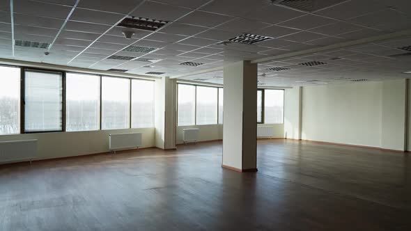 Empty Office Space Interior Walk Through the Office Space Inside Skyscraper Office with Panoramic