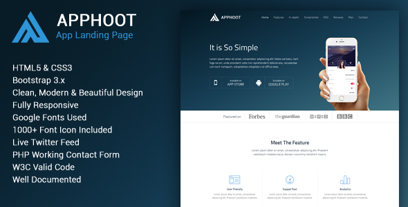Apphoot - responsywny szablon strony docelowej aplikacji