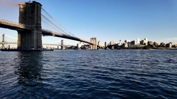 Brooklyn Bridge with Fulton Ferry District Brooklyn view. Timelapse