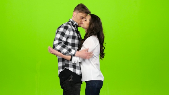 Lovers Meet, Join Hands and Spin, Kiss, Hug. Green Screen