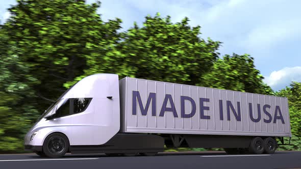 Modern Semi-trailer Truck with MADE IN USA Text on the Side