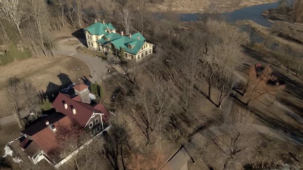 Aerial view of the old manor.