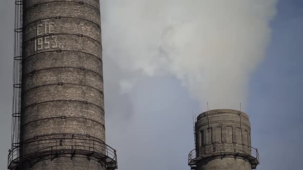 Smoke Comes From the Chimney. Air Pollution. Slow Motion. Ecology. Kyiv. Ukraine