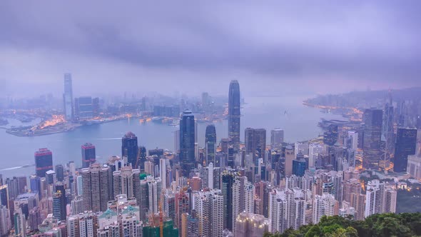 The Famous View of Hong Kong From Victoria Peak Night To Day Timelapse