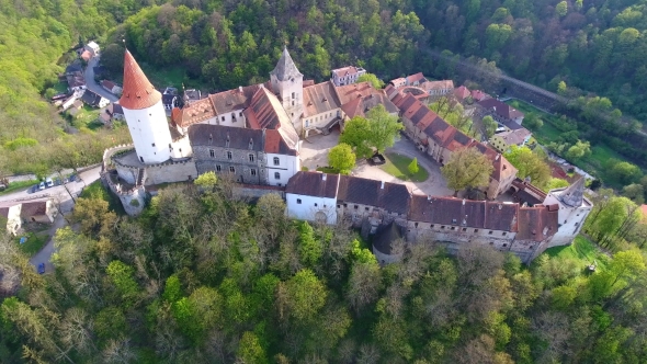 Aerial View of Medieval Castle Krivoklat in Czech Republic