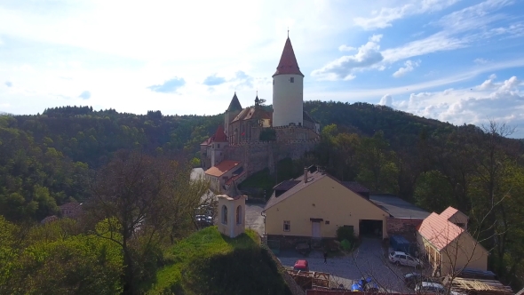 Aerial View of Medieval Castle Krivoklat in Czech Republic