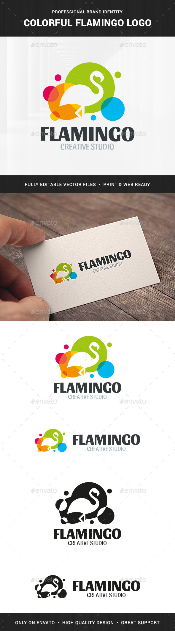 Colorful Flamingo Logo Template