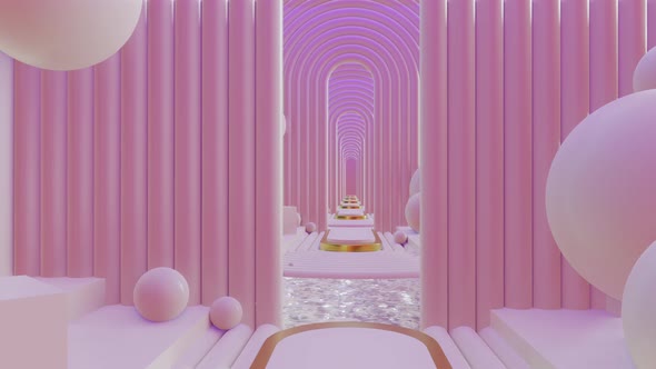 Abstract Scene Pastel Color With Geometry Tunnel 01 4K alt