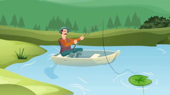 Fisherman Fishing in the Lake