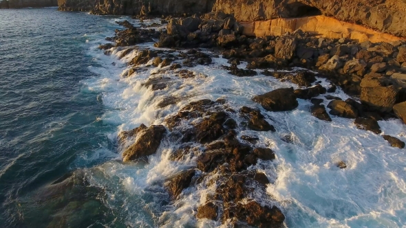 Aerial View of Coastline South Part of Tenerife Island in Sunset Time