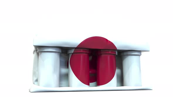 Deflating Bank or Government Building with Flag of Japan alt