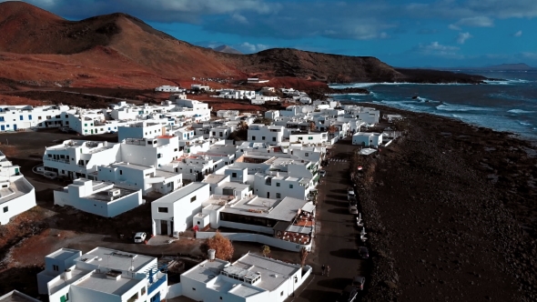 Flying Over El Golfo Village, Lanzarote, Canary Islands, Spain